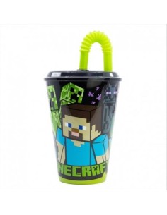 Bicchiere Minecraft con cannuccia pieghevole 430 ml  | Diamante Rosa