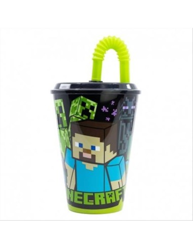 Bicchiere Minecraft con cannuccia pieghevole 430 ml  | Diamante Rosa