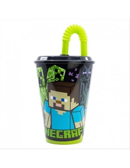 Bicchiere Minecraft con cannuccia pieghevole 430 ml  | Diamante Rosa