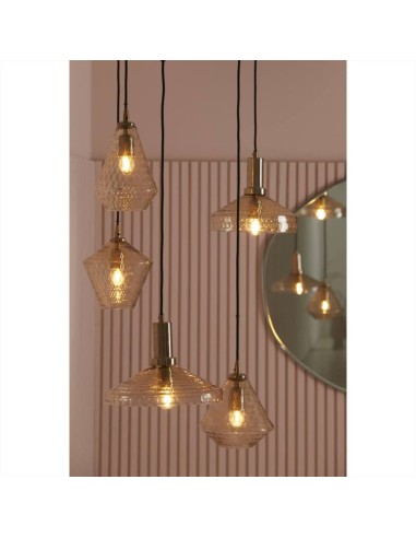 Lampada a sospensione Ø30x21 cm DELILO glass amber+antique bronze