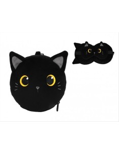 iTOTAL Cuscino da viaggio con mascherina GATTO NERO 🐈‍⬛ | Diamante Ro