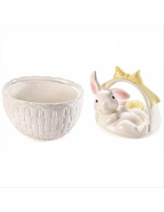 Contenitore Cesto con Coniglio in Ceramica – Decorazione Pasquale 2
