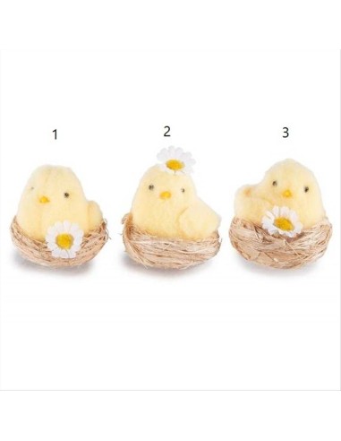 Pulcino con Margherita in Cestino di Fibra Naturale - 3 Varianti Pasqu
