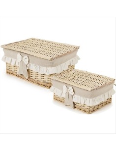 Cesto in Vimini Basso Rettangolare con Coperchio e Balze - 2 Formati (
