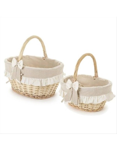 Cesto in Vimini Ovale con Manico e Balze - 2 Formati (1pz) con Fiocco 