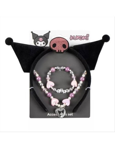 Set gioielli Kuromi 3pz cerchietto collana bracciale | Diamante Rosa