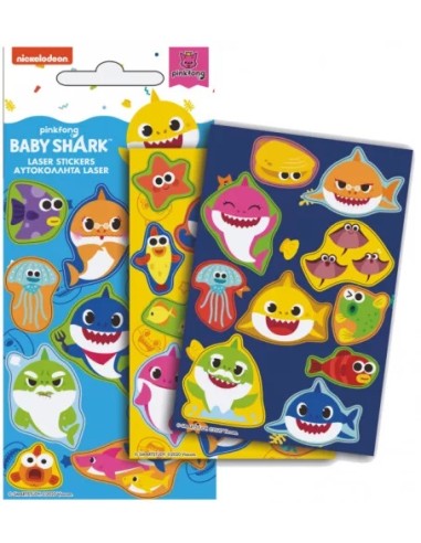 Set stickers olografici 10pz Baby Shark