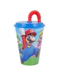 Bicchiere con cannuccia pieghevole Super Mario 430 ml | Diamante Rosa