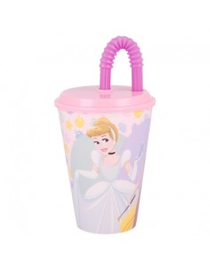 Bicchiere con cannuccia pieghevole 430ml Principesse | Diamante Rosa