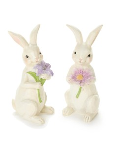 Coniglio in resina H21cm con Fiore 2 varianti (1pz)