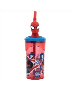 Bicchiere con figura 3D e cannuccia Spiderman 360ml