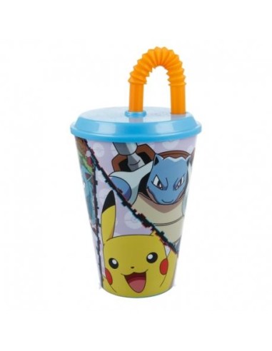 Bicchiere Pokemon con cannuccia pieghevole 430 ml  | Diamante Rosa