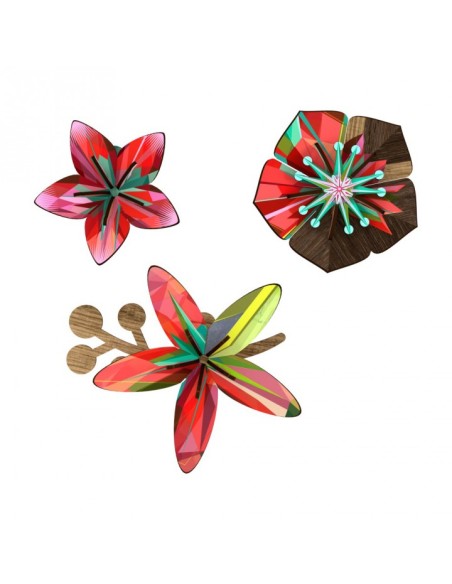 Set 3 fiori decorativi da parete Tropical breeze | Diamante Rosa