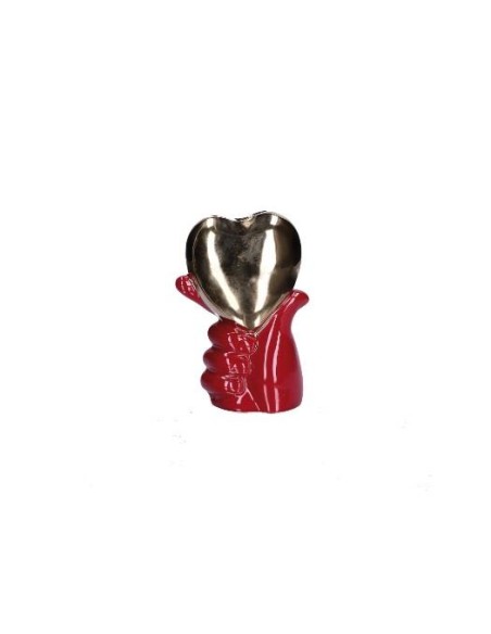 Vaso Cuore In Mano Rosso E Oro H 16, 5 cm - Rituali Domestici