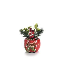 Vasetto rosso in ceramica con personaggio natalizio con pino artificia 2