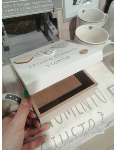 Cofanetto porta oggetti in legno Home Sweet Home Nuvole di stoffa