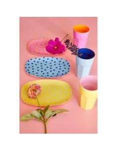 Piatto piano rettangolare in melamina piccolo - Pois azzurro blu 2