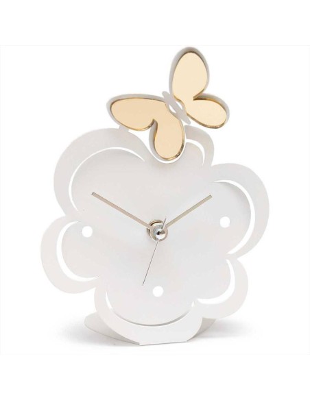 ARTI E MESTIERI Orologio da tavolo Farfallina - Bianco appl. Oro