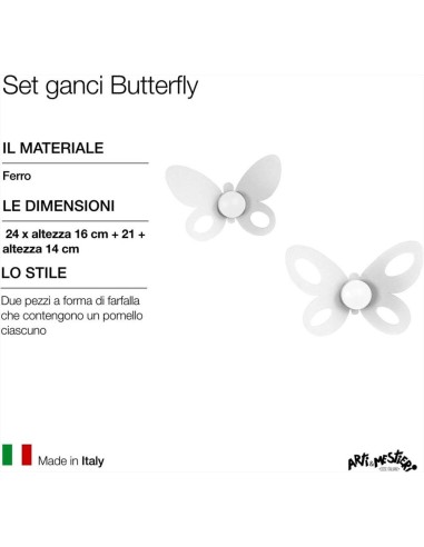 ARTI E MESTIERI Set 2 ganci Butterfly bianco