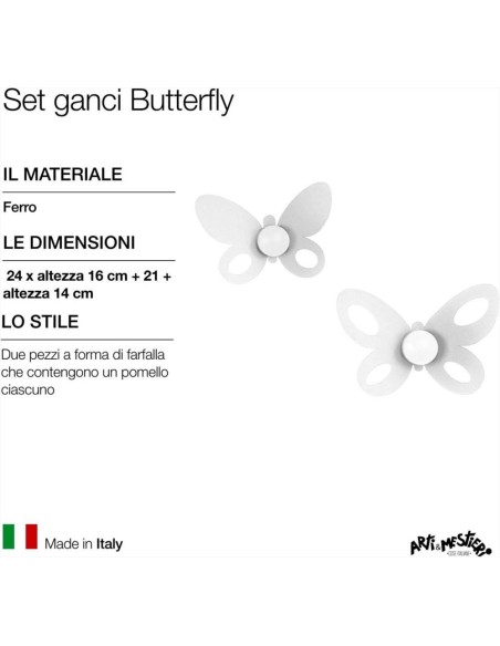 ARTI E MESTIERI Set 2 ganci Butterfly bianco