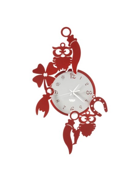 ARTI E MESTIERI Orologio Good Luck 32x52cm rosso bianco marmo