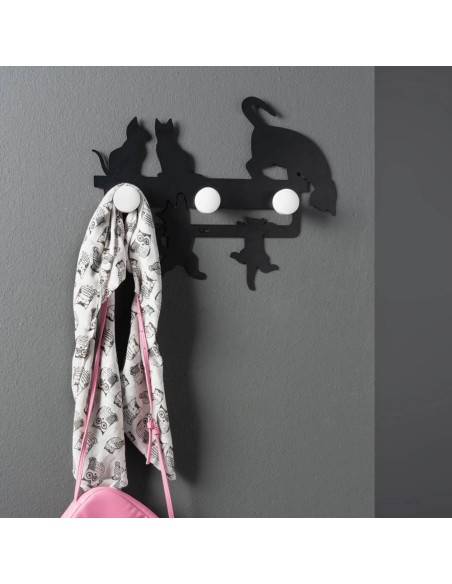 ARTI E MESTIERI Appendiabiti piccolo a muro Cattitude 44x35cm Nero