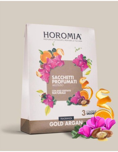 GOLD ARGAN Sacchetti profumati 3pz multiuso Horomia