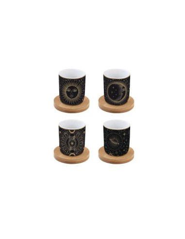 Set 4 bicchierini caffè 110 ml c piattini in bamboo in gift box CELEST