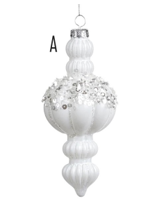 GOODWILL Pallina di vetro h16cm con perline pajette bianco 3 varianti 2