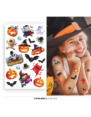 Foglio con 18 TATUAGGI di Halloween - Zucche 🎃