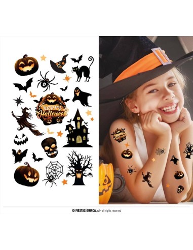 Foglio con 18 TATUAGGI di Halloween - Zucche 🎃