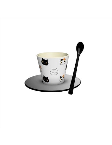 Set tazzina, cucchiaino e piattino caffè - 90 ml - Cat