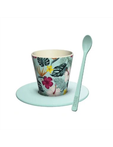 Set tazzina, cucchiaino e piattino caffè - 90 ml - Tropical Vibes