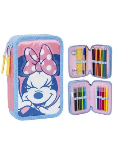 Astuccio 2 Scomparti MINNIE con cancelleria incusa