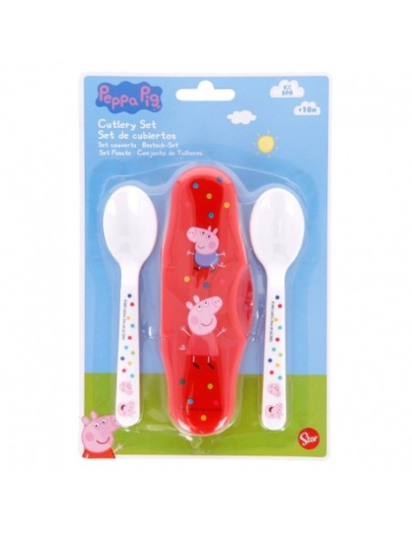 Set 2 posate con custodia da viaggio Peppa Pig | Diamante Rosa