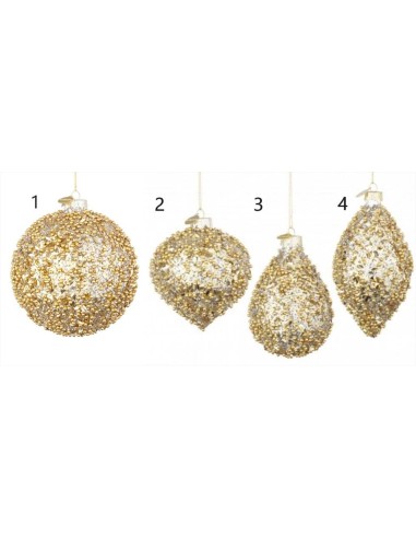Pallina natalizia di vetro Reflection Oro con perline pajette 4 varian