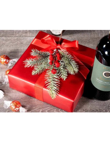 Rametto di Pino Innevato con Bacche Rosse - Decorazioni Natalizie