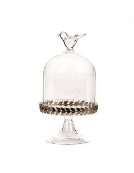 GOODWILL Cloche con uccellino e rifinitura dorata 22cm