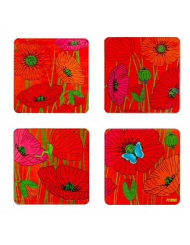 Set 4 sottobicchieri in vetro Coquelicots