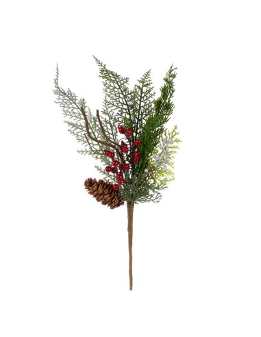 Rametto di pino con bacche rosse e pigne H 50 cm
