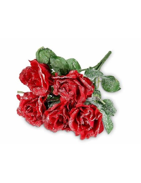 Mazzo di rose rosse innevate H46cm - Decora il Natale! 🌹✨