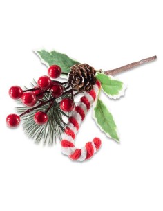 Rametto Natalizio con Pigna, Bacche Rosse e Candy Cane - Decorazioni d