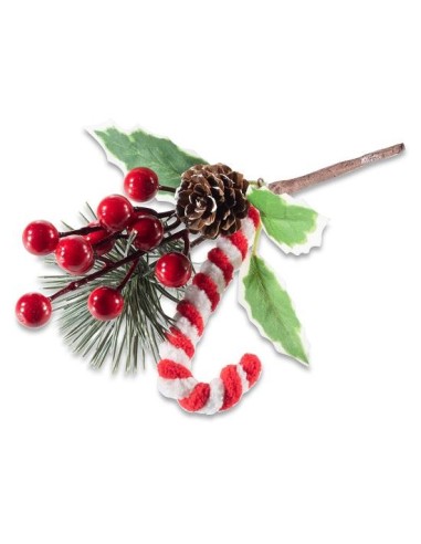 Rametto Natalizio con Pigna, Bacche Rosse e Candy Cane - Decorazioni d