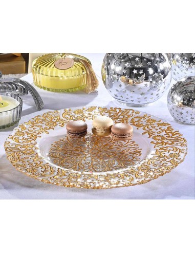 Piatto in Vetro 33cm con Decori Dorati