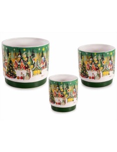 Vaso in Ceramica Natalizio con Città Festosa - 3 Formati! 🎄🏙️