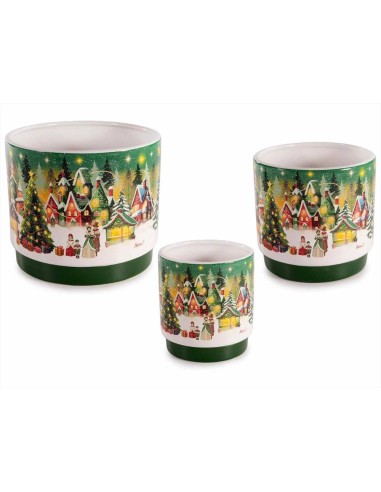 Vaso in Ceramica Natalizio con Città Festosa - 3 Formati! 🎄🏙️