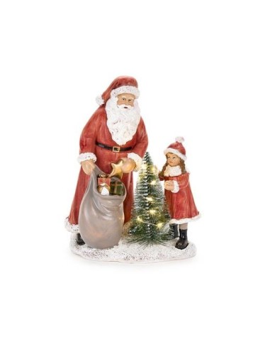 Babbo Natale con Sacco e Bimbo H18,5cm con LED