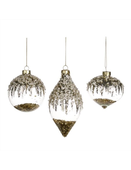 GOODWILL Pallina di vetro d.8cm Perline e GLITTER oro - 3 varianti