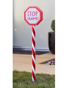 Cartello Luminoso natalizio Santa Stop Here 55cm - Adatto per Esterni