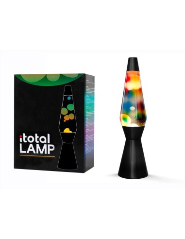 Lampada Lava LED con Base Nera e Cera Arcobaleno - H40cm